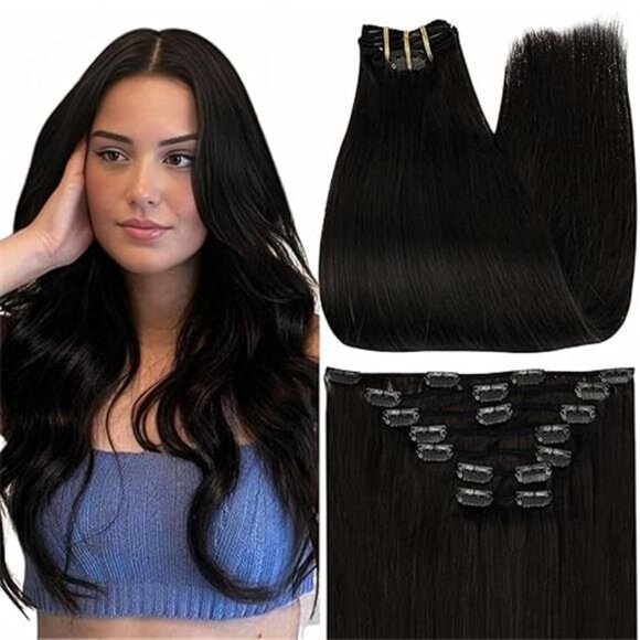 Full Shine 24 Inch Black Human Hair Clip in Extensions Brazilian Human Hair - Picture 7 of 7